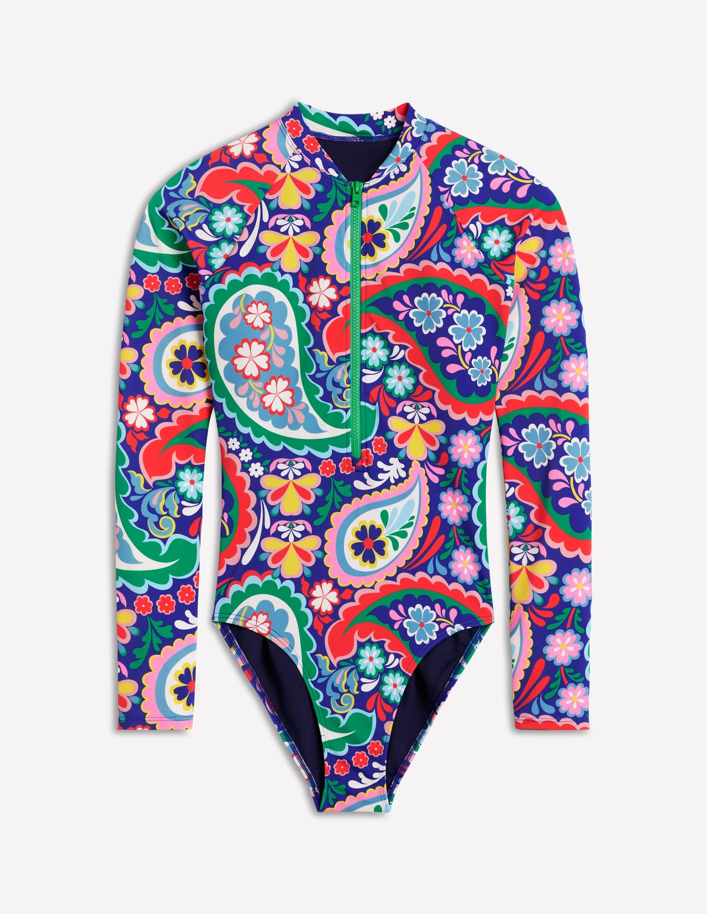 Sporty Raglan Sleeve Swimsuit-Multi, Meadow Paisley