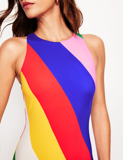 Sporty Zip Back Swimsuit-Multi, Rainbow Cascade