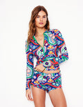 Rash Guard Swim Shorts-Multi, Meadow Paisley