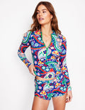 Long Sleeve Rash Guard Top-Multi, Meadow Paisley