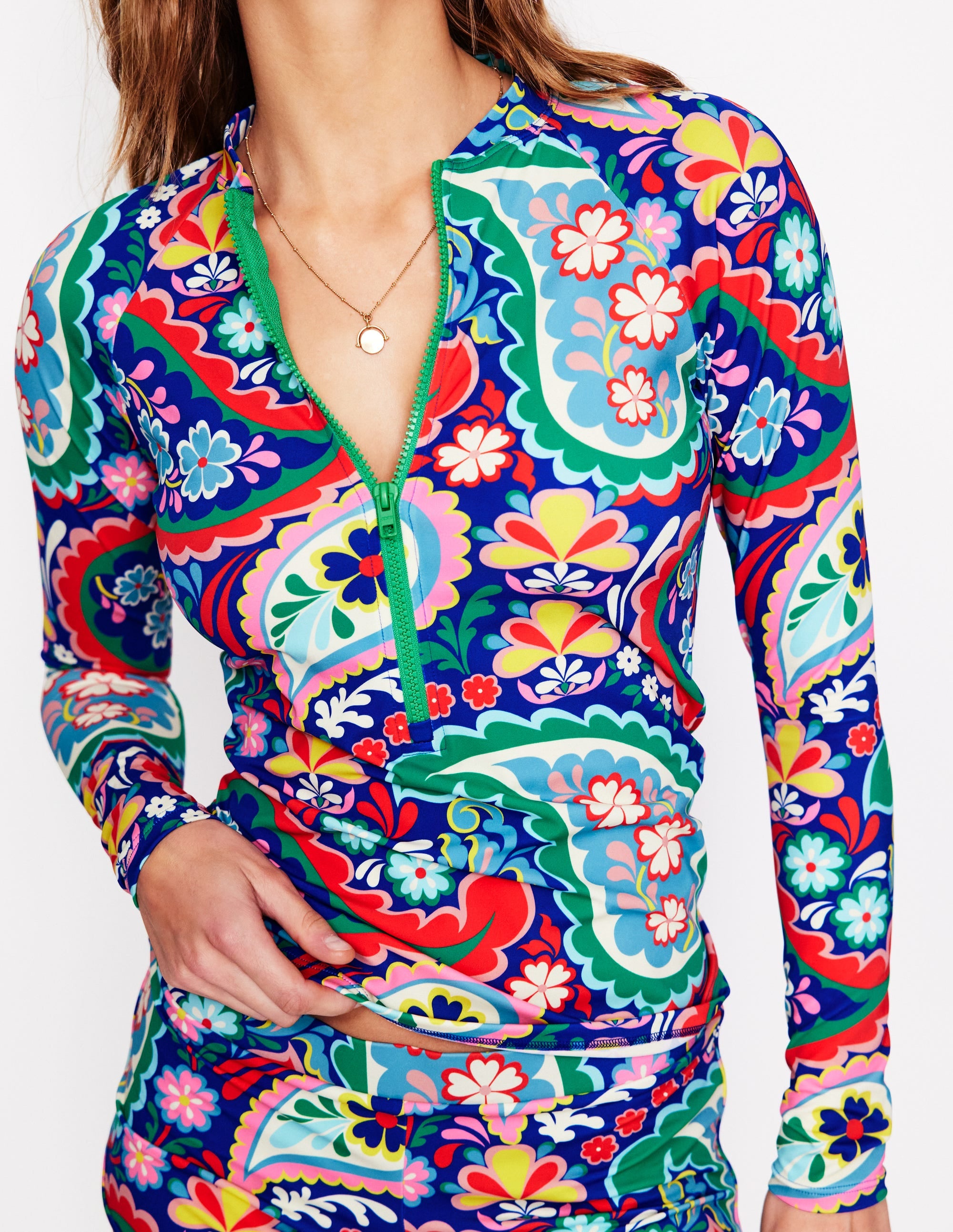 Long Sleeve Rash Guard Top-Multi, Meadow Paisley - Image 2