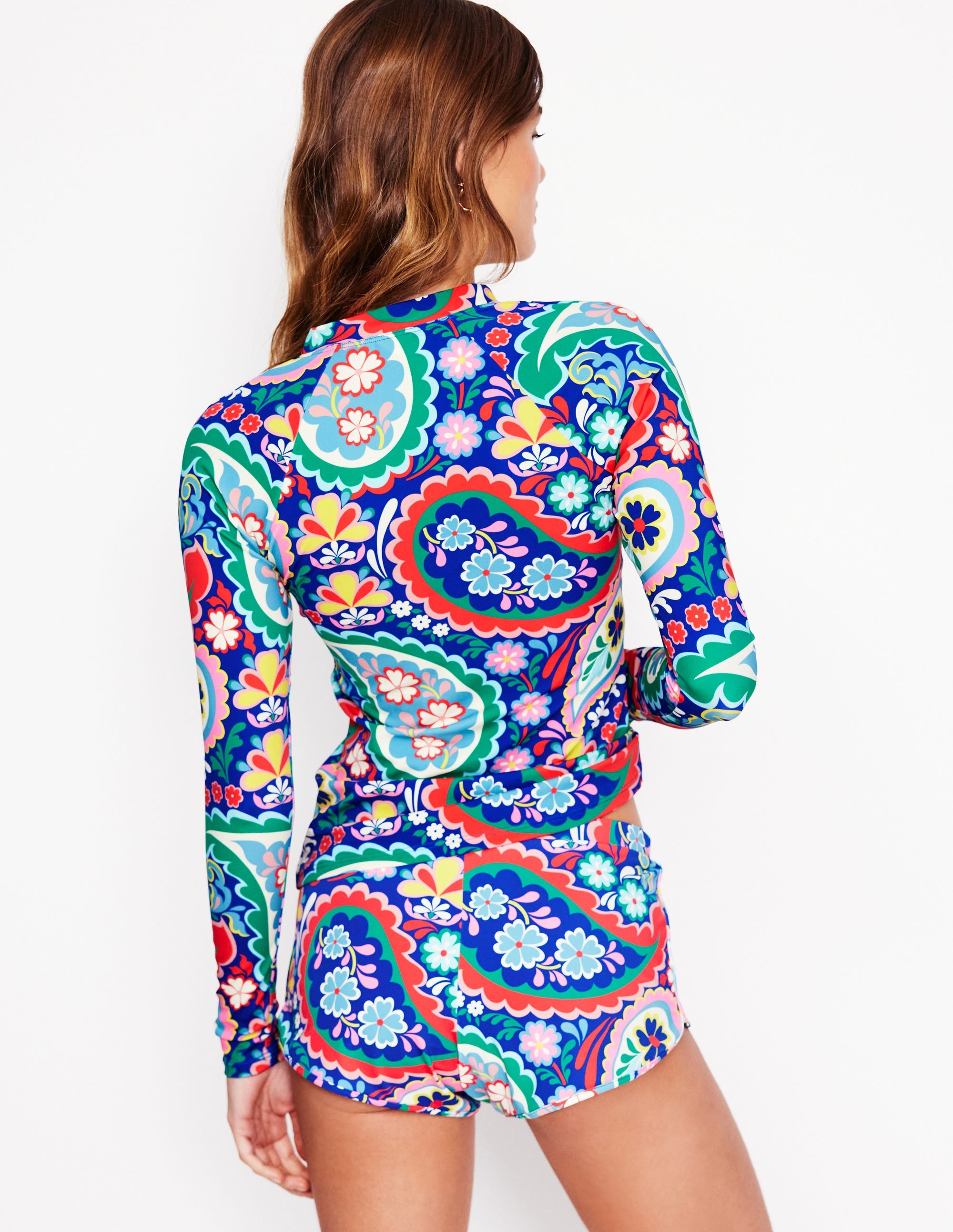 Long Sleeve Rash Guard Top-Multi, Meadow Paisley - Image 3