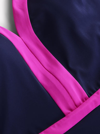 Ios V Panel Swimsuit-Navy, Pink