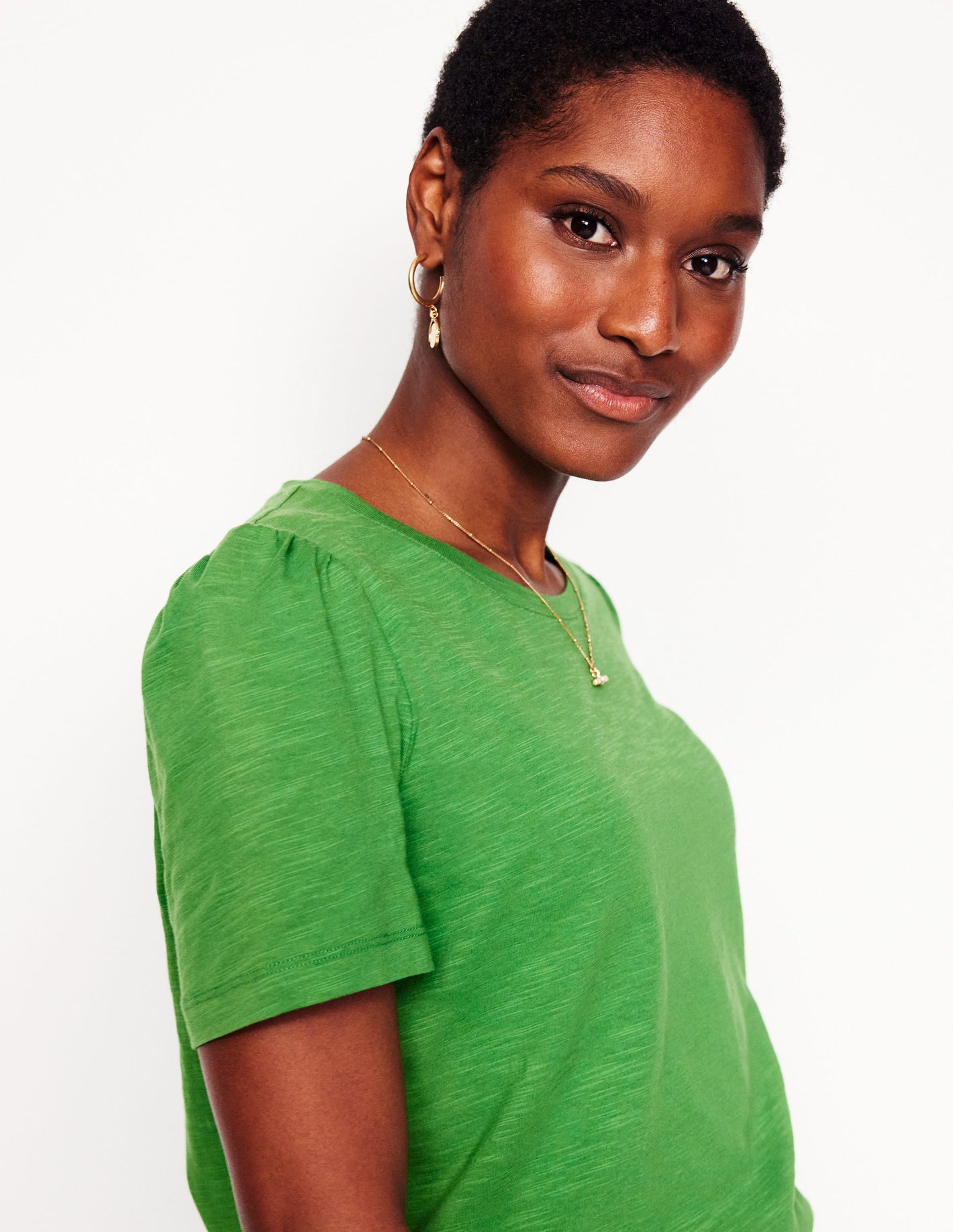 Cotton Puff Sleeve T-Shirt-Paradise Green