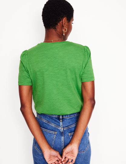 Cotton Puff Sleeve T-Shirt-Paradise Green