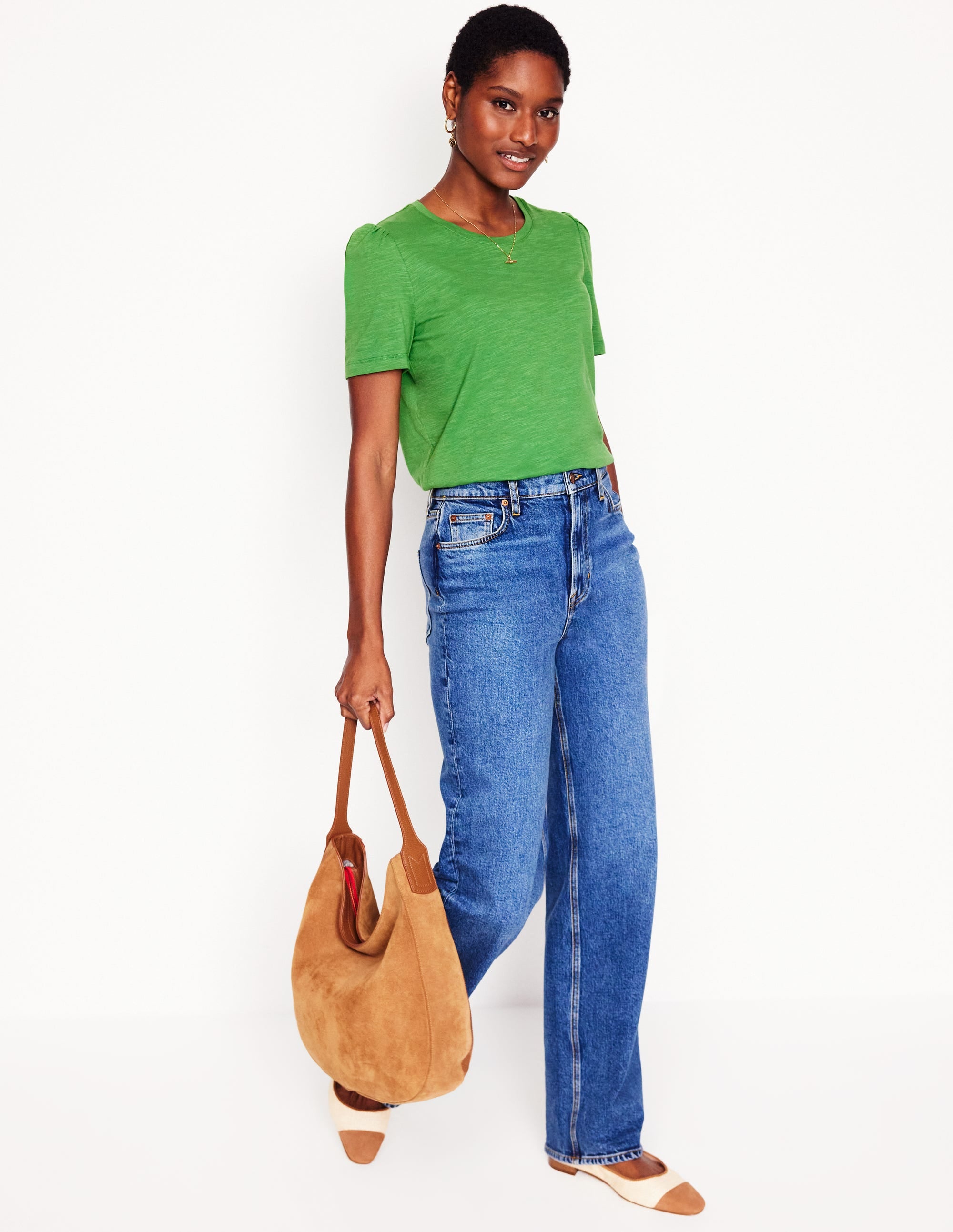 Cotton Puff Sleeve T-Shirt-Paradise Green - Image 4