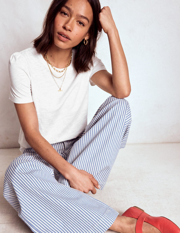 Cotton Puff Sleeve T-Shirt-White