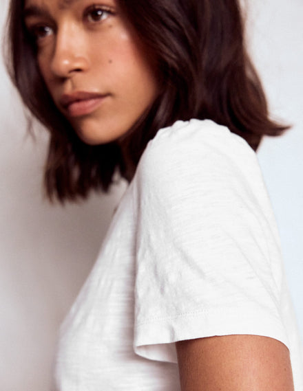 Cotton Puff Sleeve T-Shirt-White