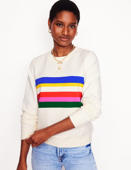 Hannah Printed Sweatshirt-Ivory, Multi Stripe