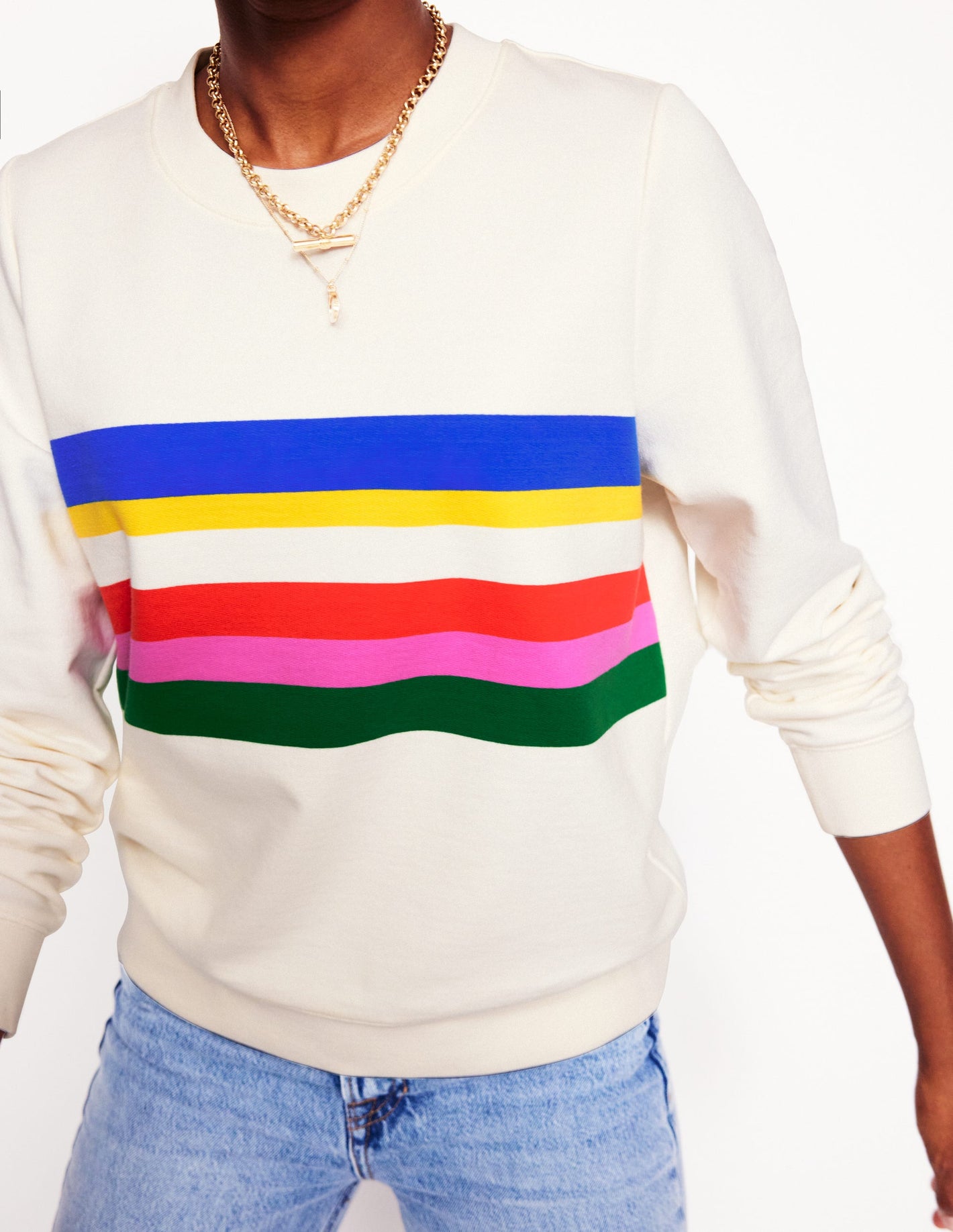 Hannah Printed Sweatshirt-Ivory, Multi Stripe