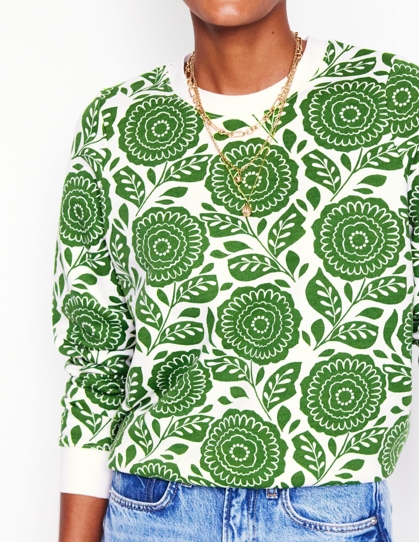 Hannah Printed Sweatshirt-Paradise Green, Dahlia stamp