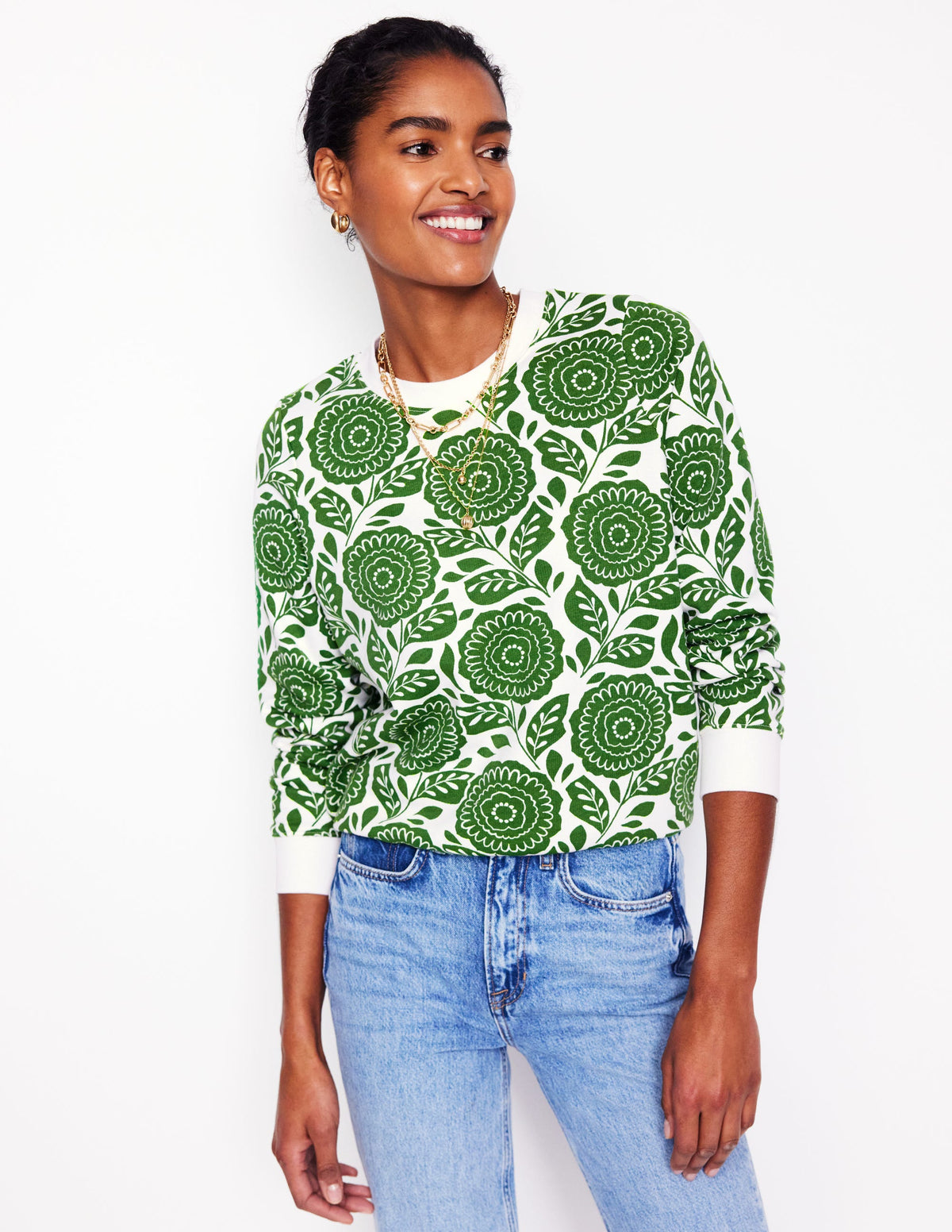 Hannah Printed Sweatshirt-Paradise Green, Dahlia stamp - Image 4