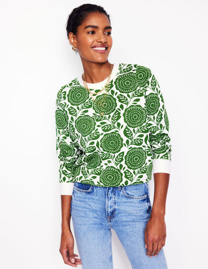 Hannah Printed Sweatshirt-Paradise Green, Dahlia stamp