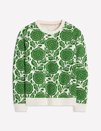 Hannah Printed Sweatshirt-Paradise Green, Dahlia stamp