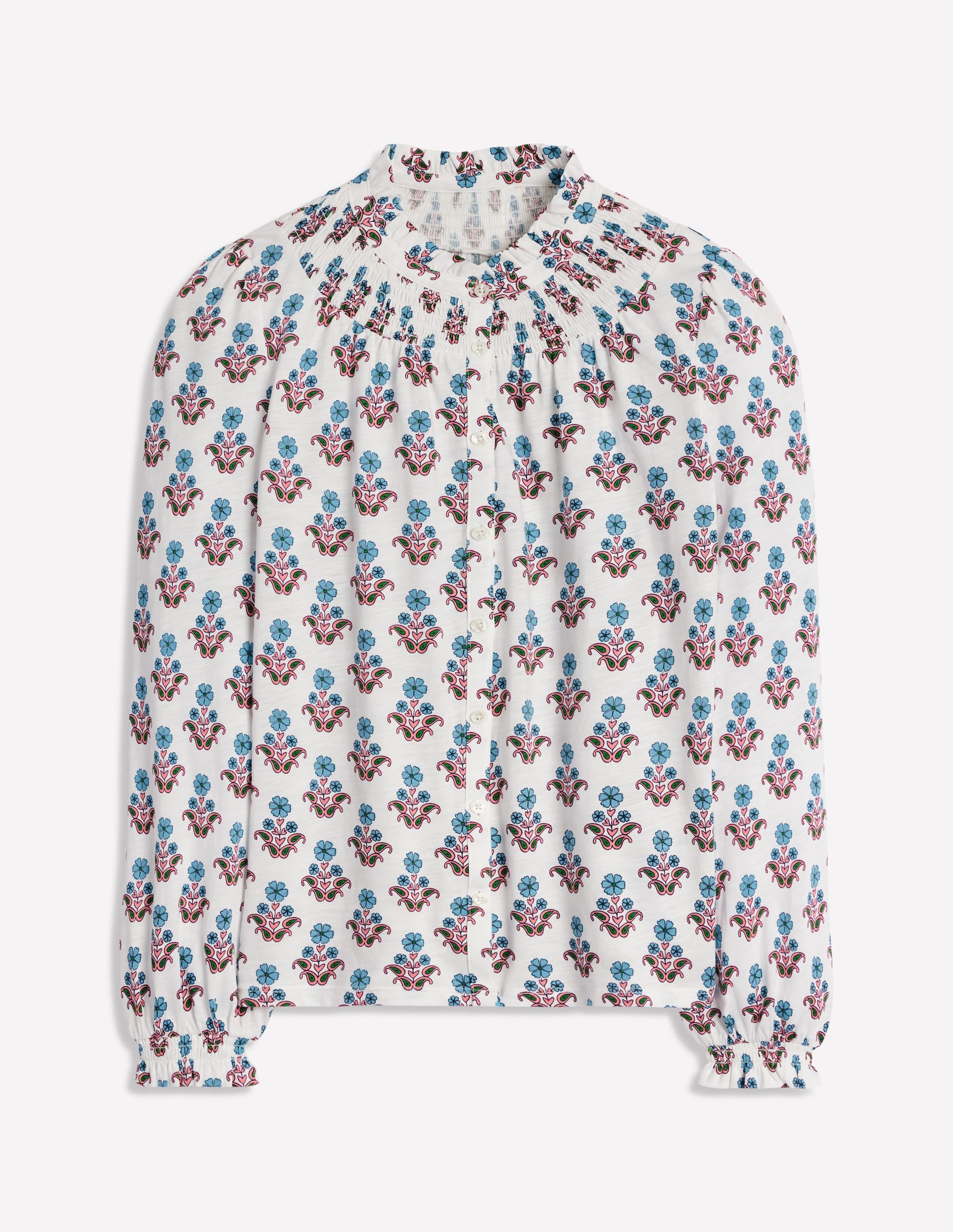 Fay Smocked Jersey Shirt-Ivory Pansy Stamp - Image 5
