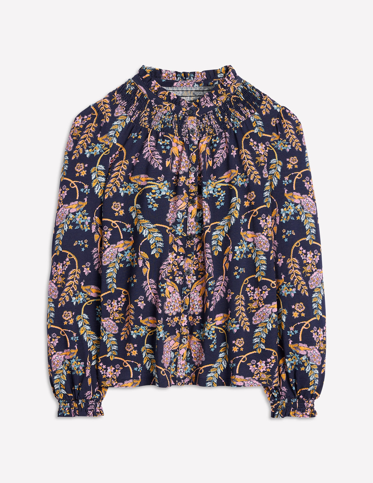 Fay Smocked Jersey Shirt-French Navy,Enchanting Peacock - Image 6