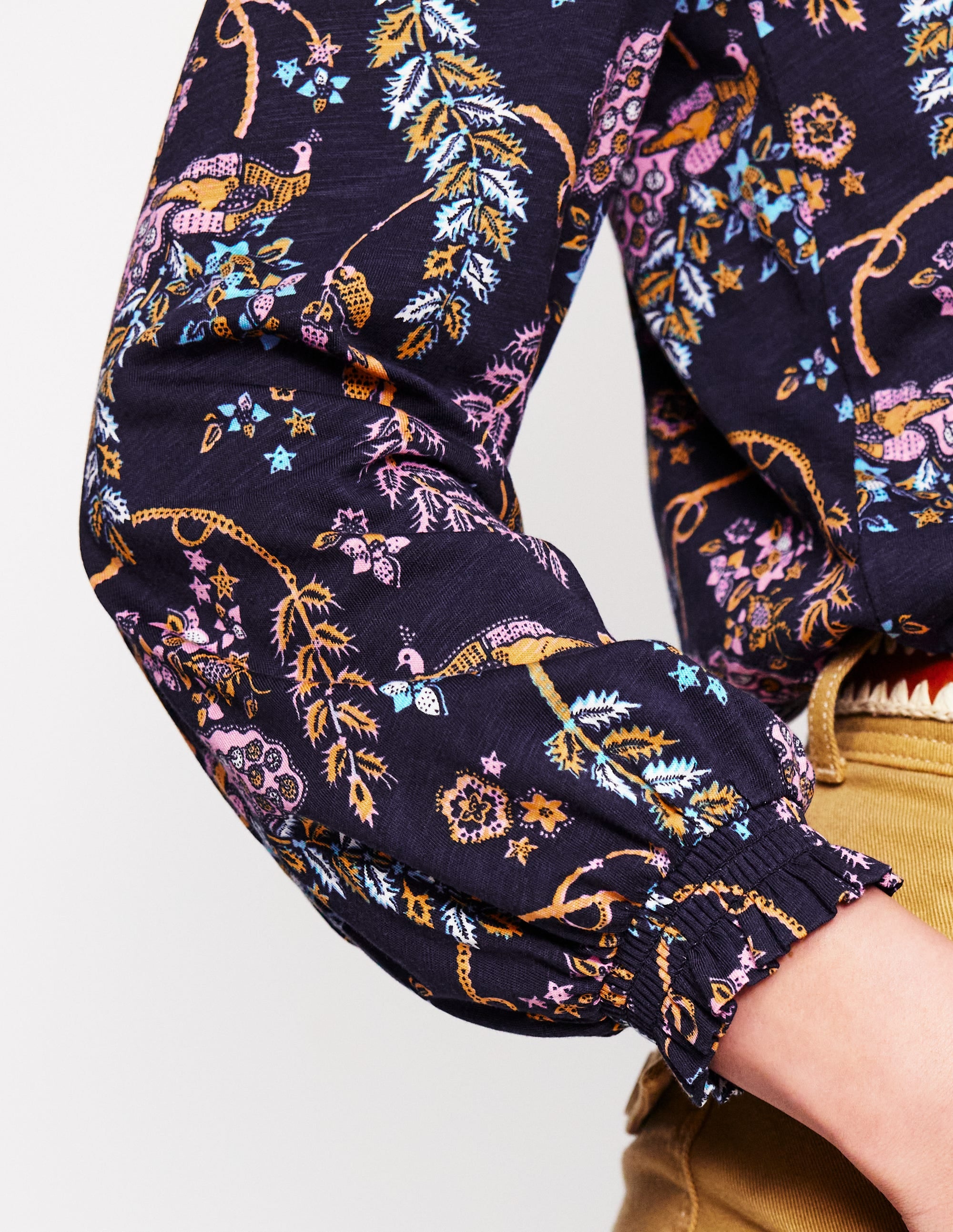 Fay Smocked Jersey Shirt-French Navy,Enchanting Peacock - Image 3