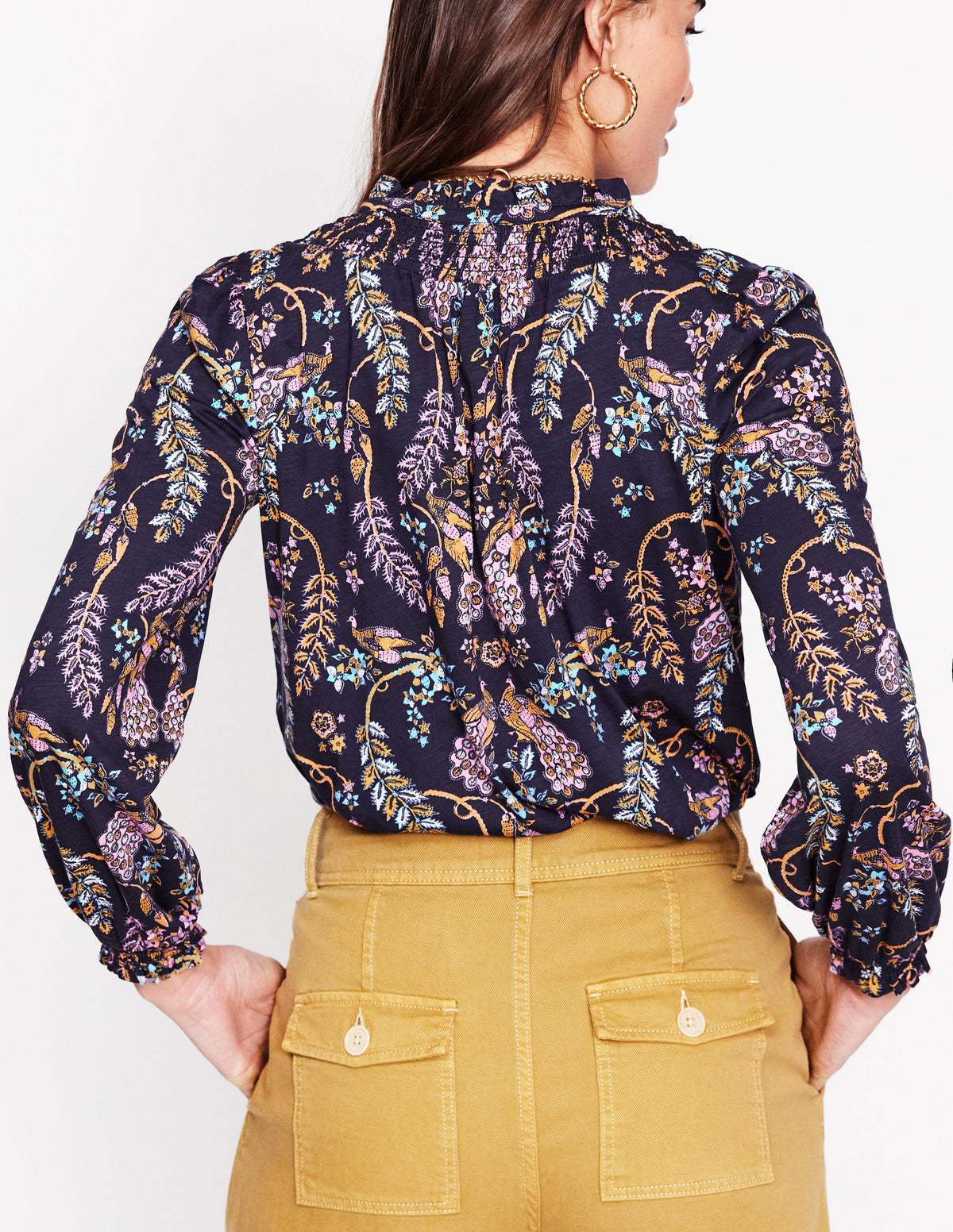 Fay Smocked Jersey Shirt-French Navy,Enchanting Peacock - Image 4