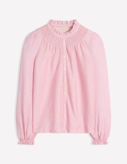 Fay Smocked Jersey Shirt-Formica Pink, Ivory