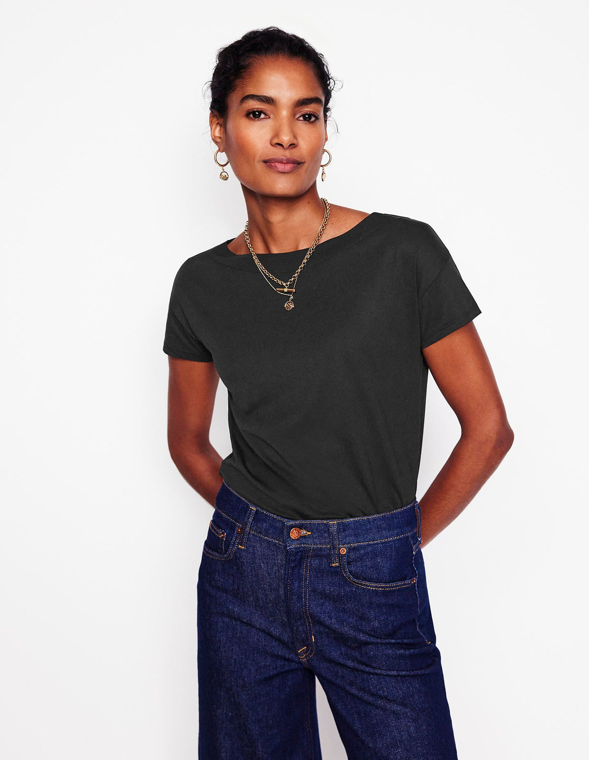 Supersoft Boat Neck T-Shirt-Black - Image 1