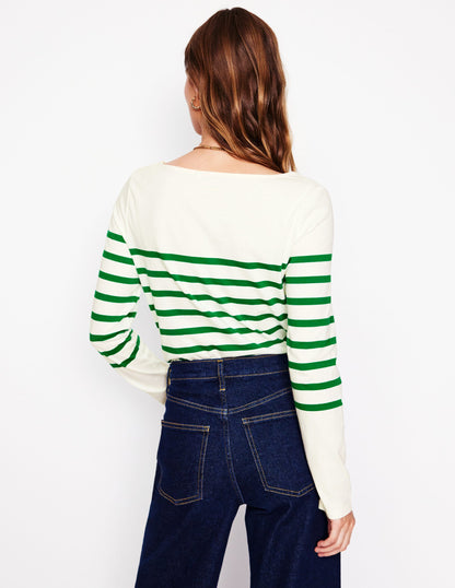 Ella Long Sleeve Breton-Ivory, Rich Emerald