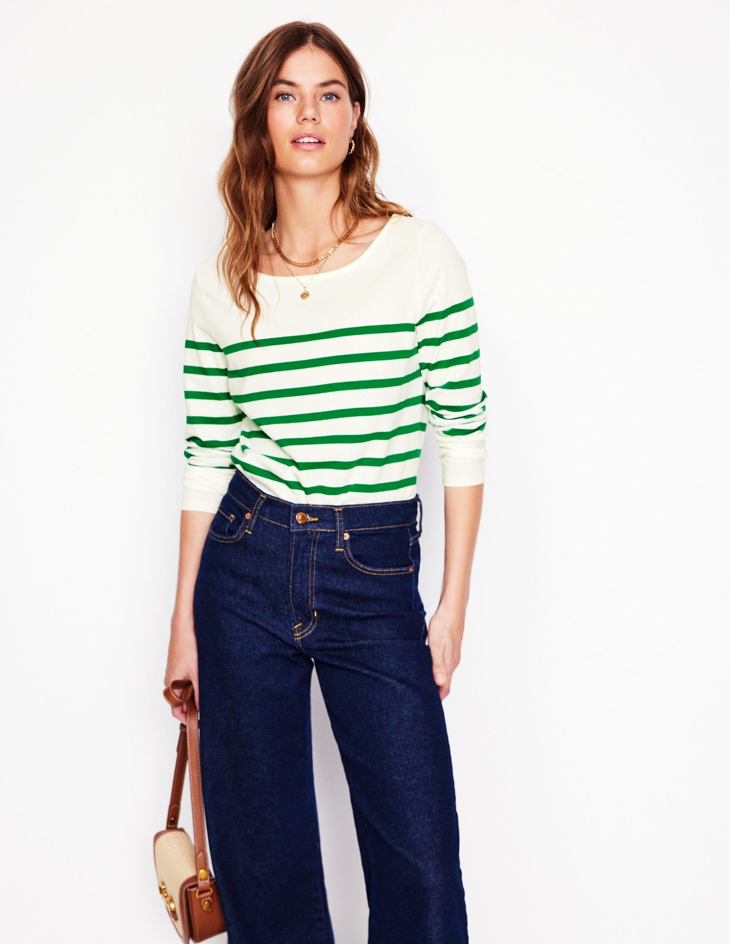 Ella Long Sleeve Breton-Ivory, Rich Emerald