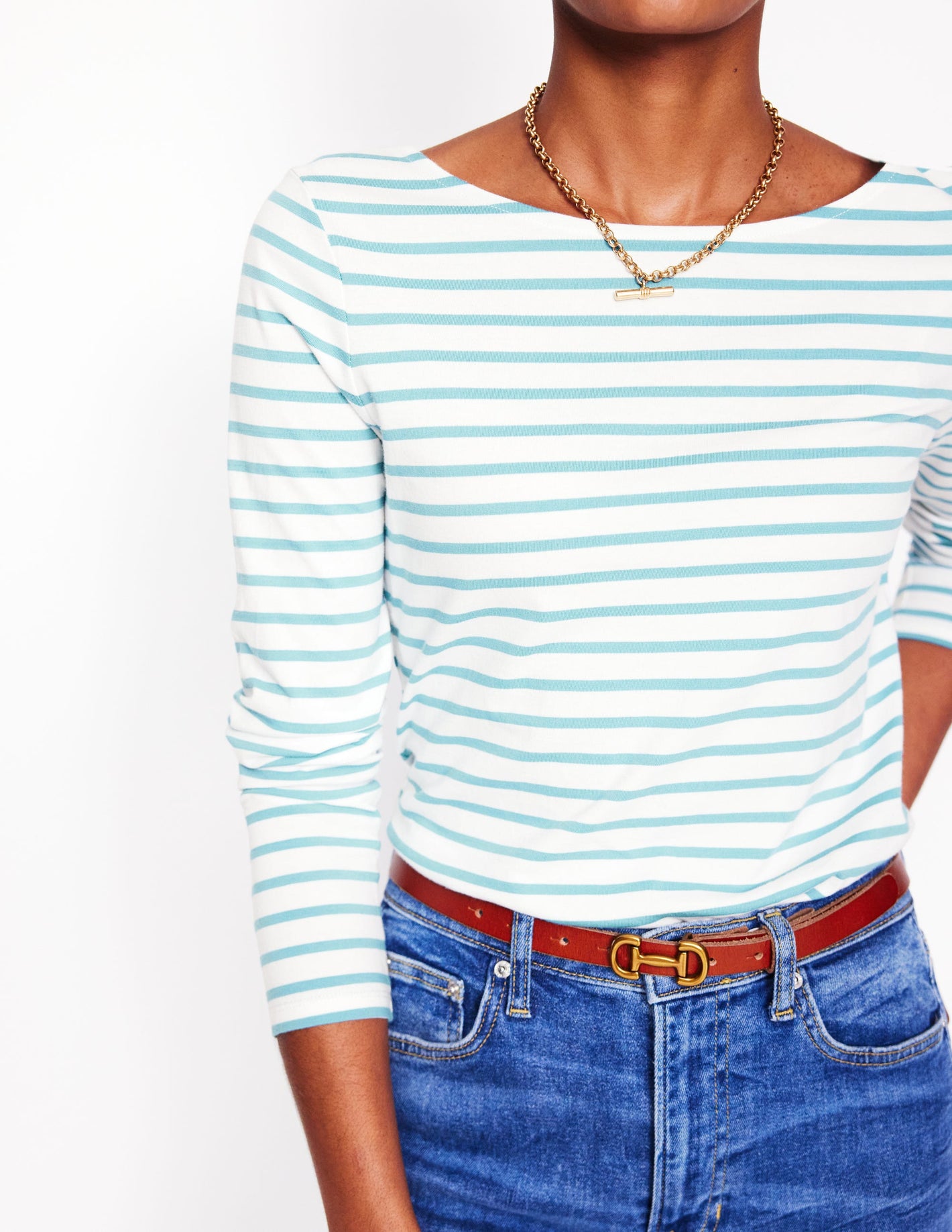 Ella Long Sleeve Breton-Ivory, Duck Egg Blue