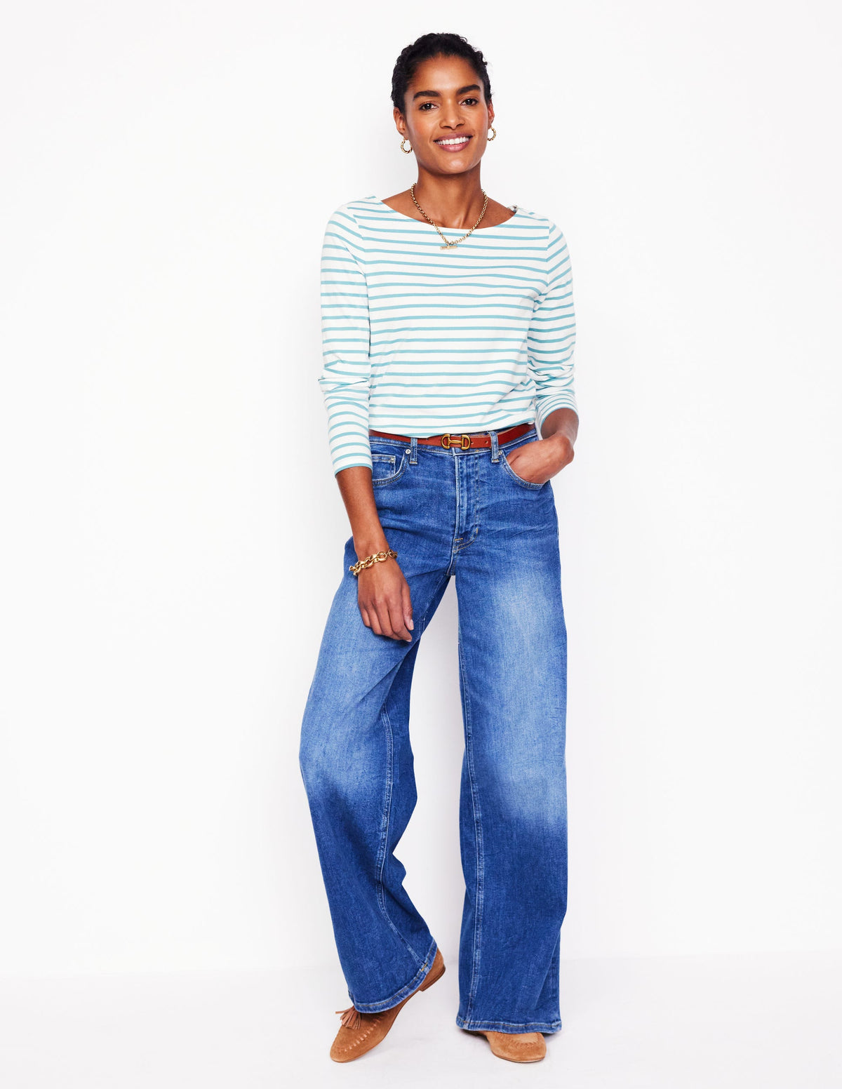 Ella Long Sleeve Breton-Ivory, Duck Egg Blue - Image 4