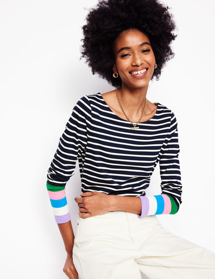 Ella Long Sleeve Breton-Navy Multi Cuff