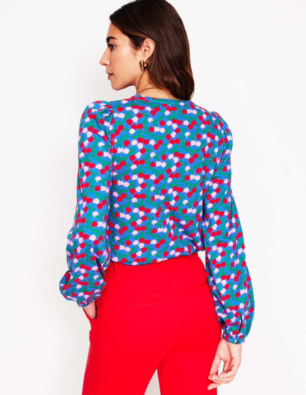 Marina Jersey Shirt-Bright Blue, Cherry Cascade - Image 3