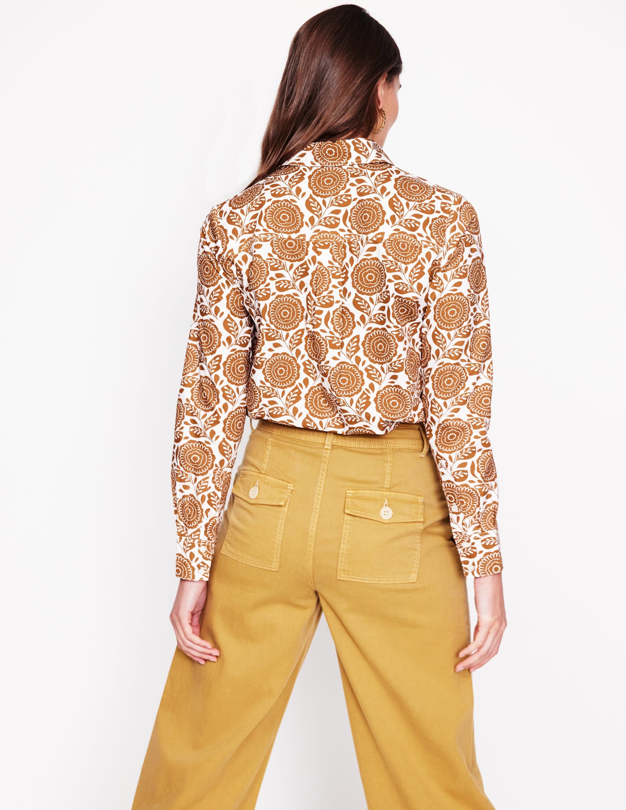 Sienna Cotton Shirt-Gingerbread, Dahlia Stamp - Image 3