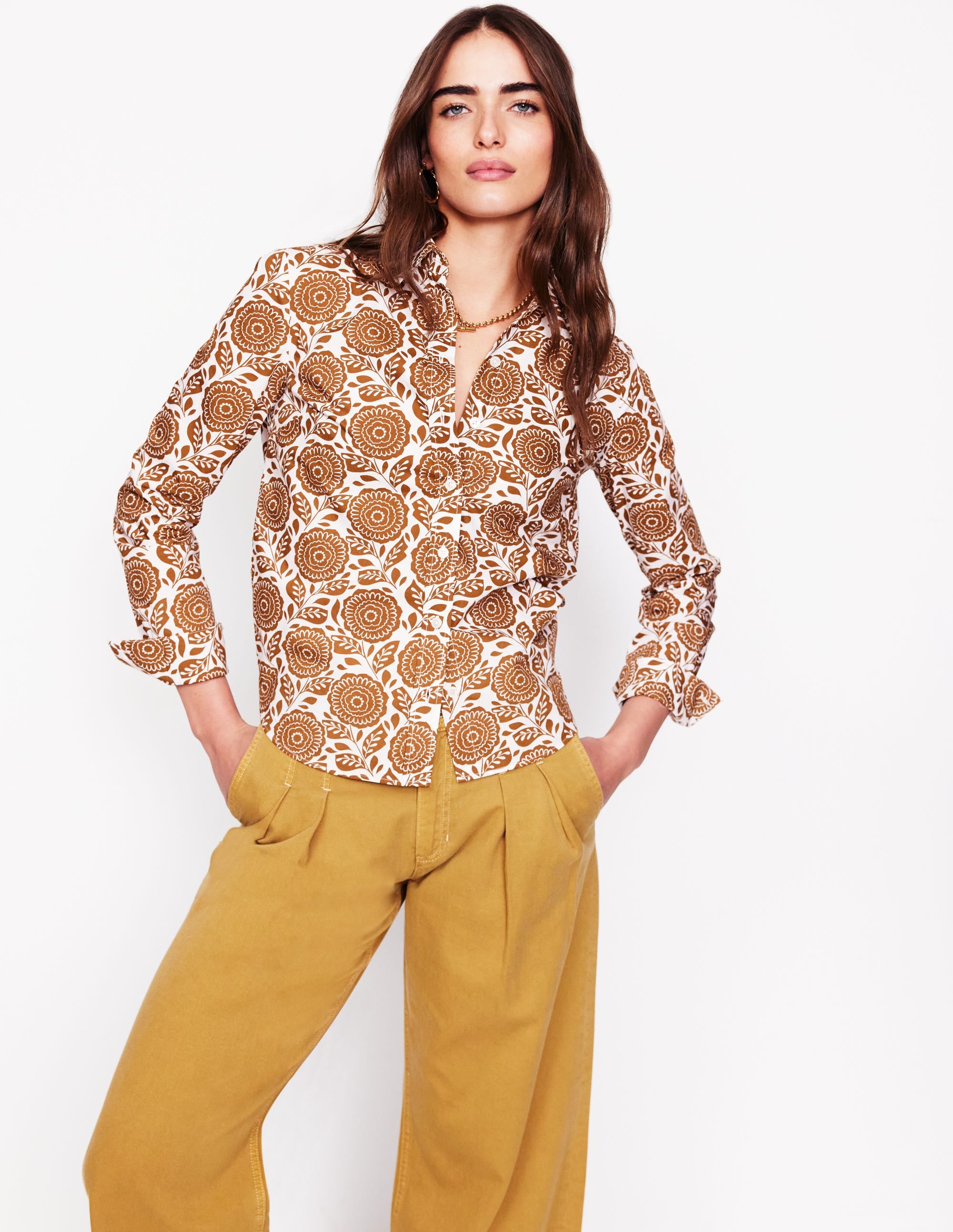 Sienna Cotton Shirt-Gingerbread, Dahlia Stamp - Image 4