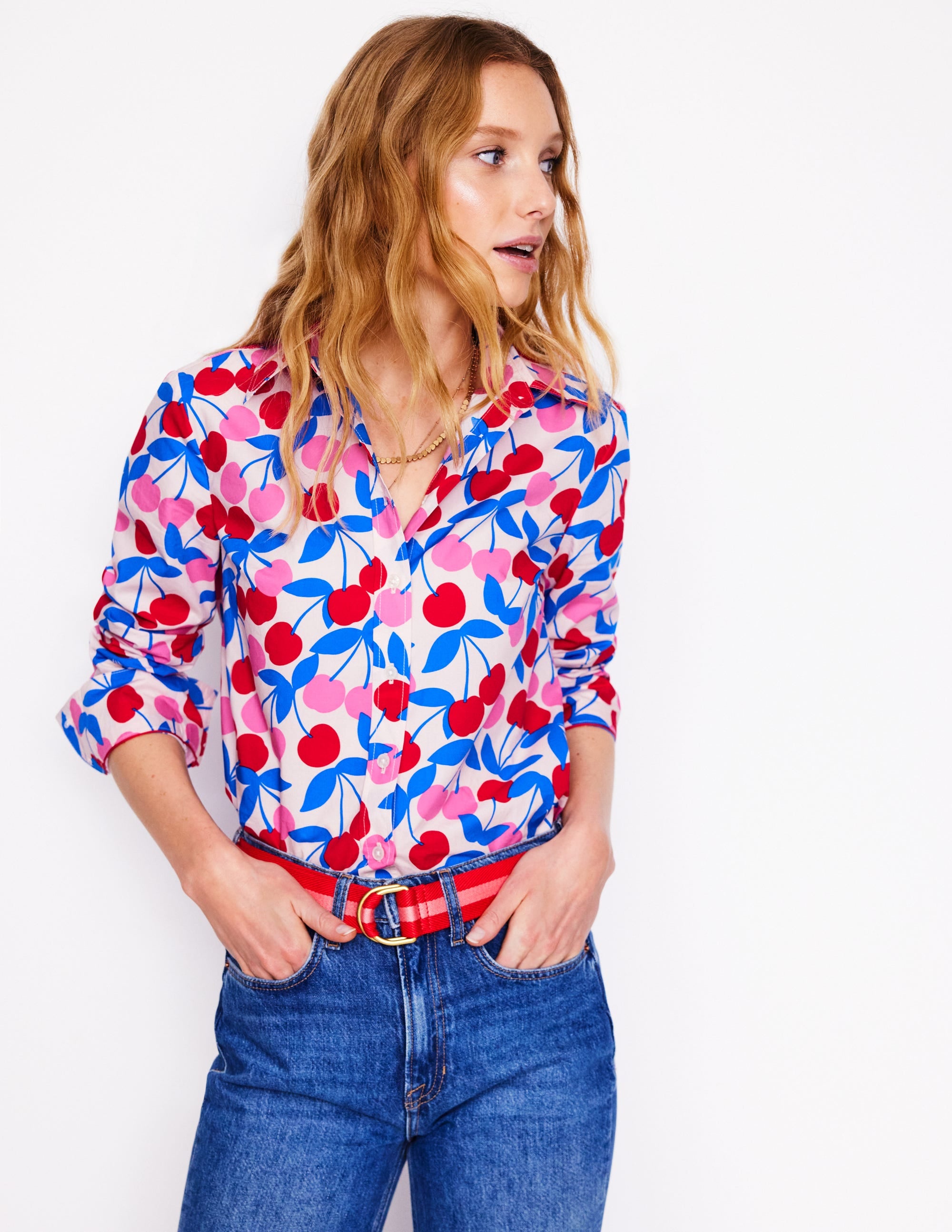 Sienna Cotton Shirt-Chalk Pink, Cherry Cascade - Image 1