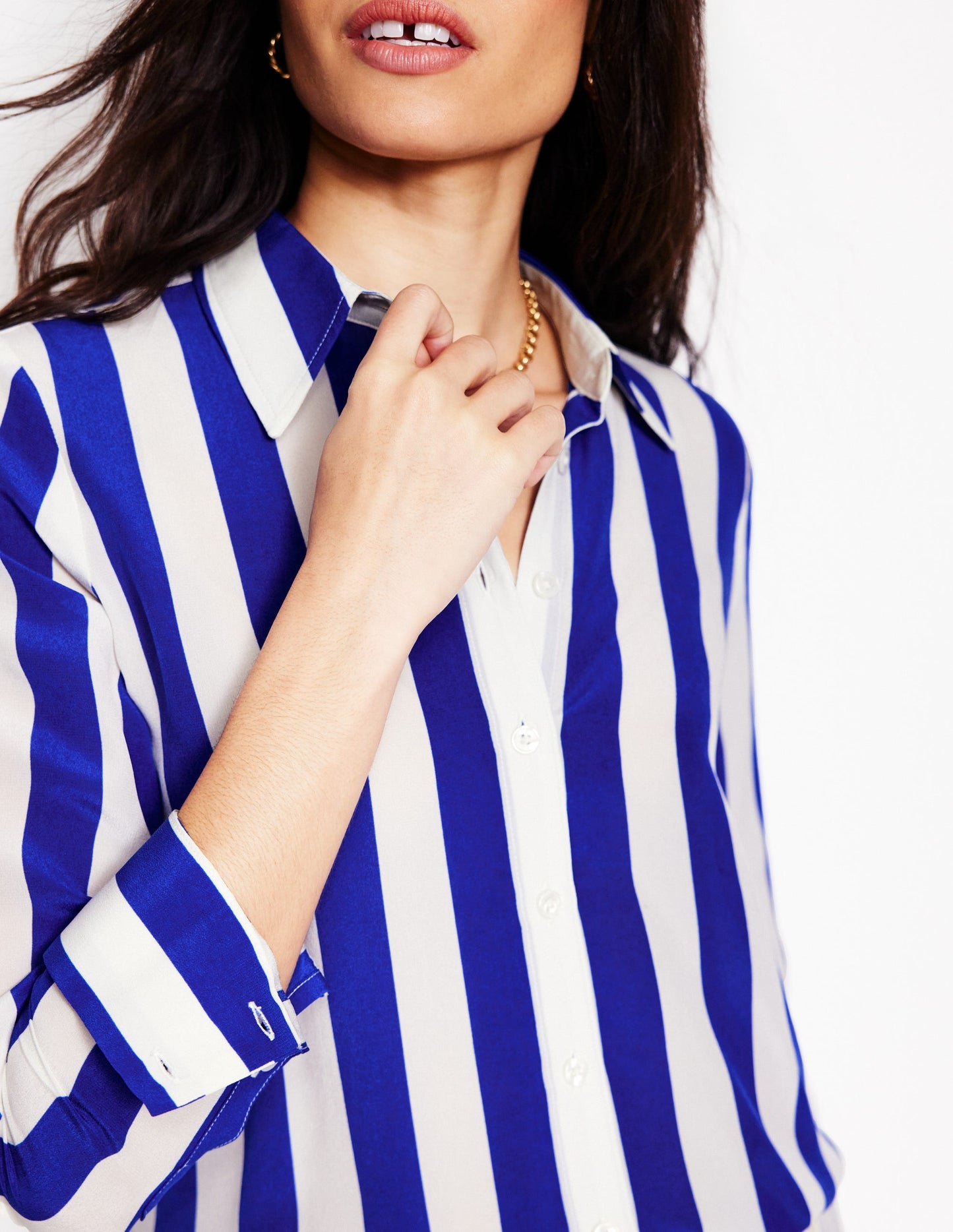 Sienna Silk Shirt-Bright Blue Wide Stripe