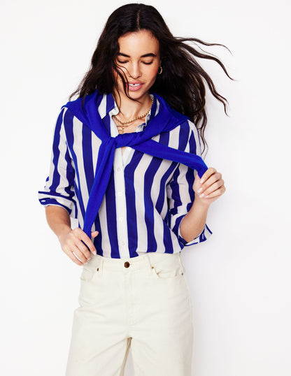 Sienna Silk Shirt-Bright Blue Wide Stripe