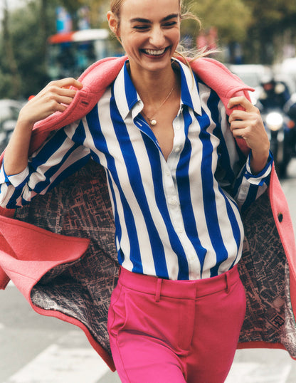 Sienna Silk Shirt-Bright Blue Wide Stripe