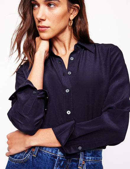 Sienna Silk Shirt-Navy