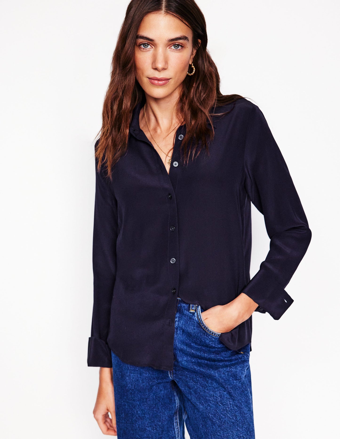 Sienna Silk Shirt-Navy