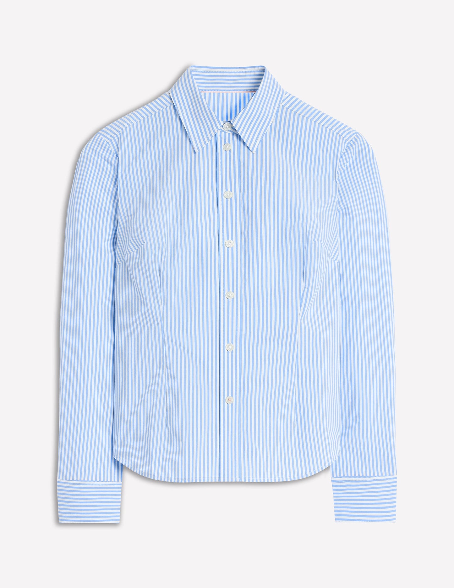 Saskia Stretch Cotton Shirt-Forget Me Not, Ivory Stripe