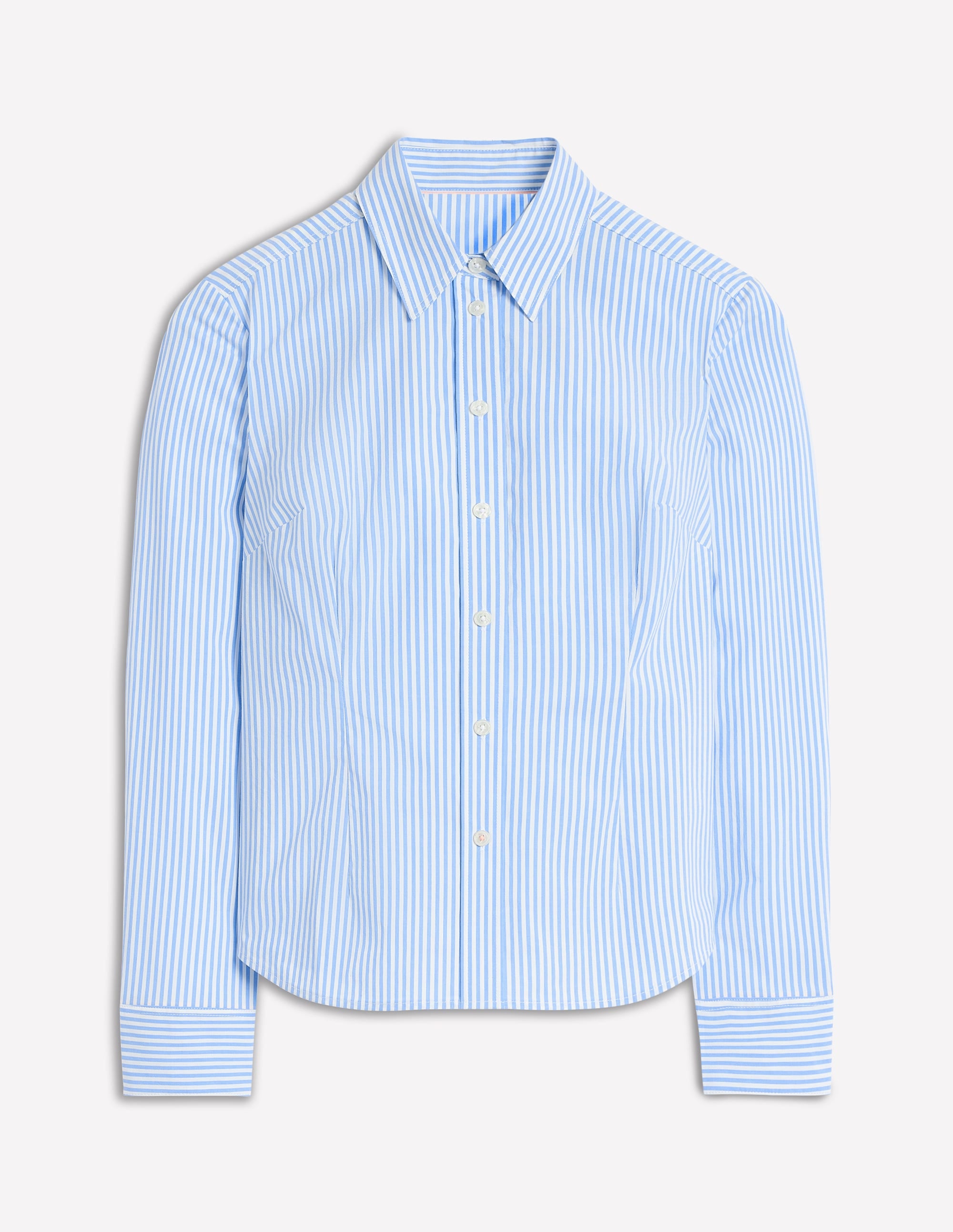 Saskia Stretch Cotton Shirt-Forget Me Not, Ivory Stripe - Image 5