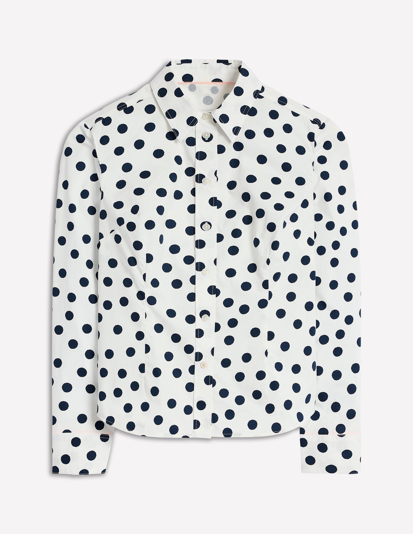 Saskia Stretch Cotton Shirt-Ivory and Navy, Abstract Dot