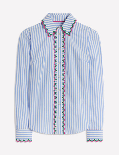 Sienna Embroidered Shirt-Multi, Blue and Ivory Stripe