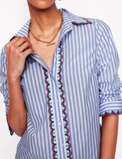 Sienna Embroidered Shirt-Multi, Blue and Ivory Stripe