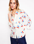Sienna Interest Cotton Shirt-White, Cherries