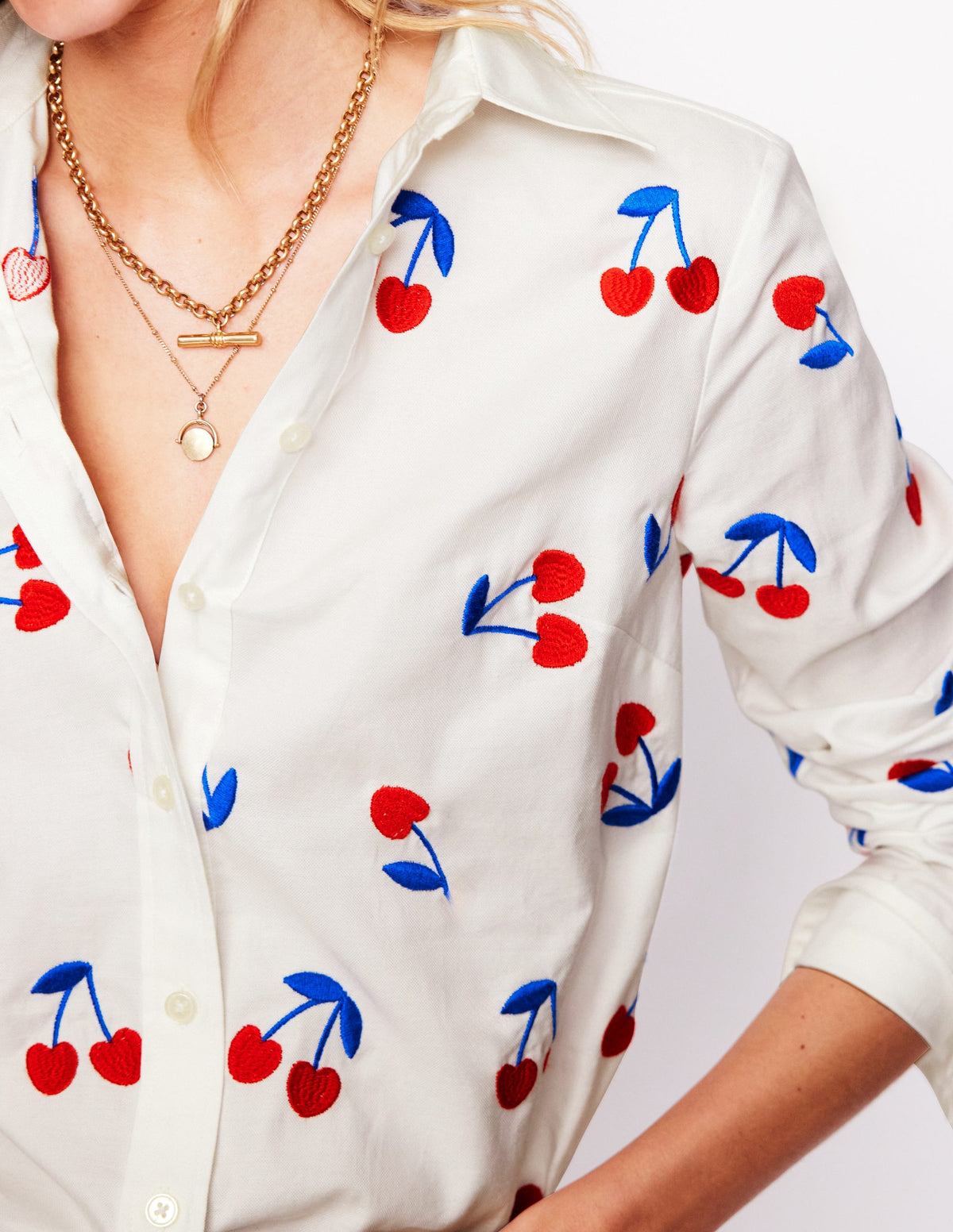 Sienna Interest Cotton Shirt-White, Cherries - Image 2