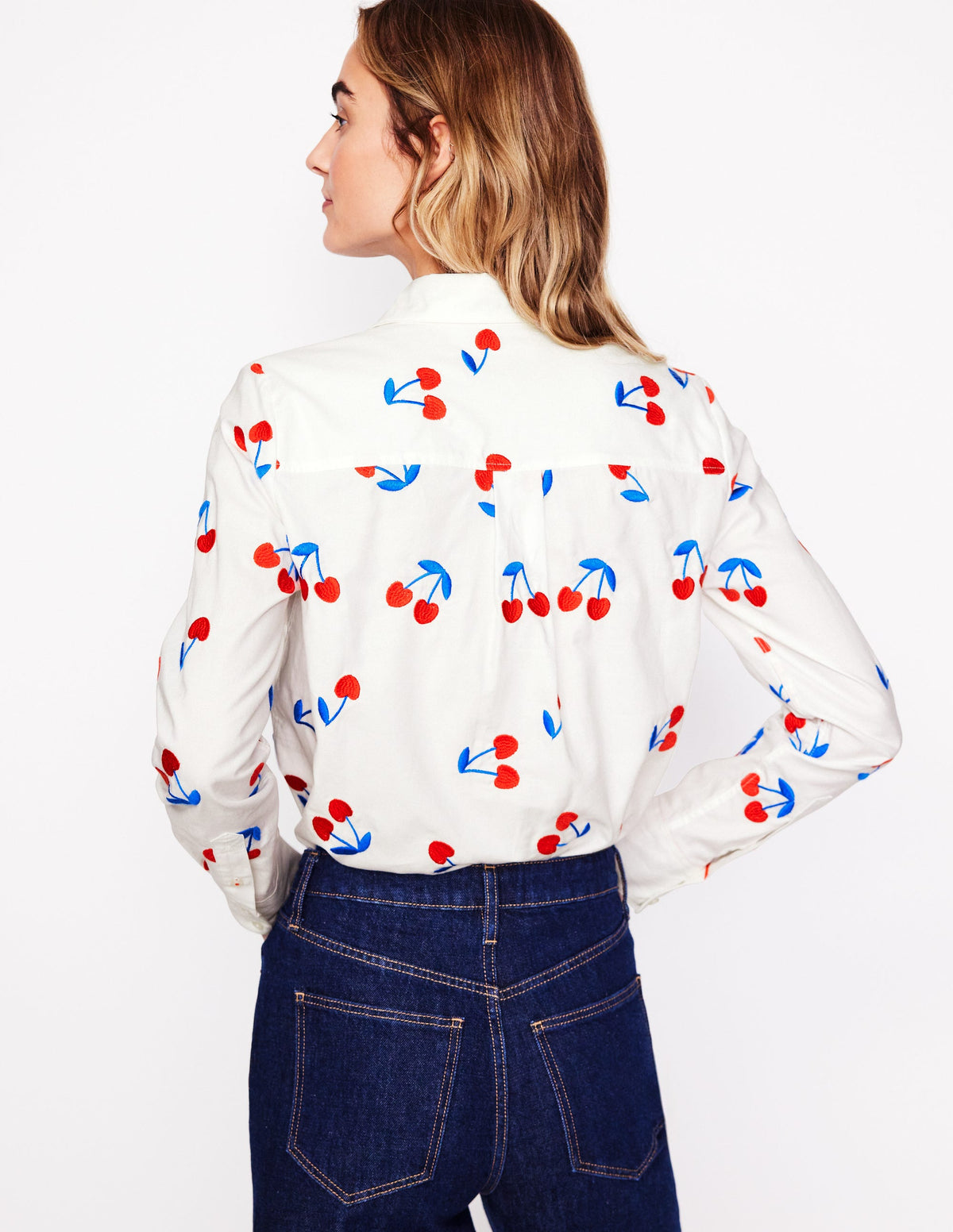 Sienna Interest Cotton Shirt-White, Cherries - Image 3