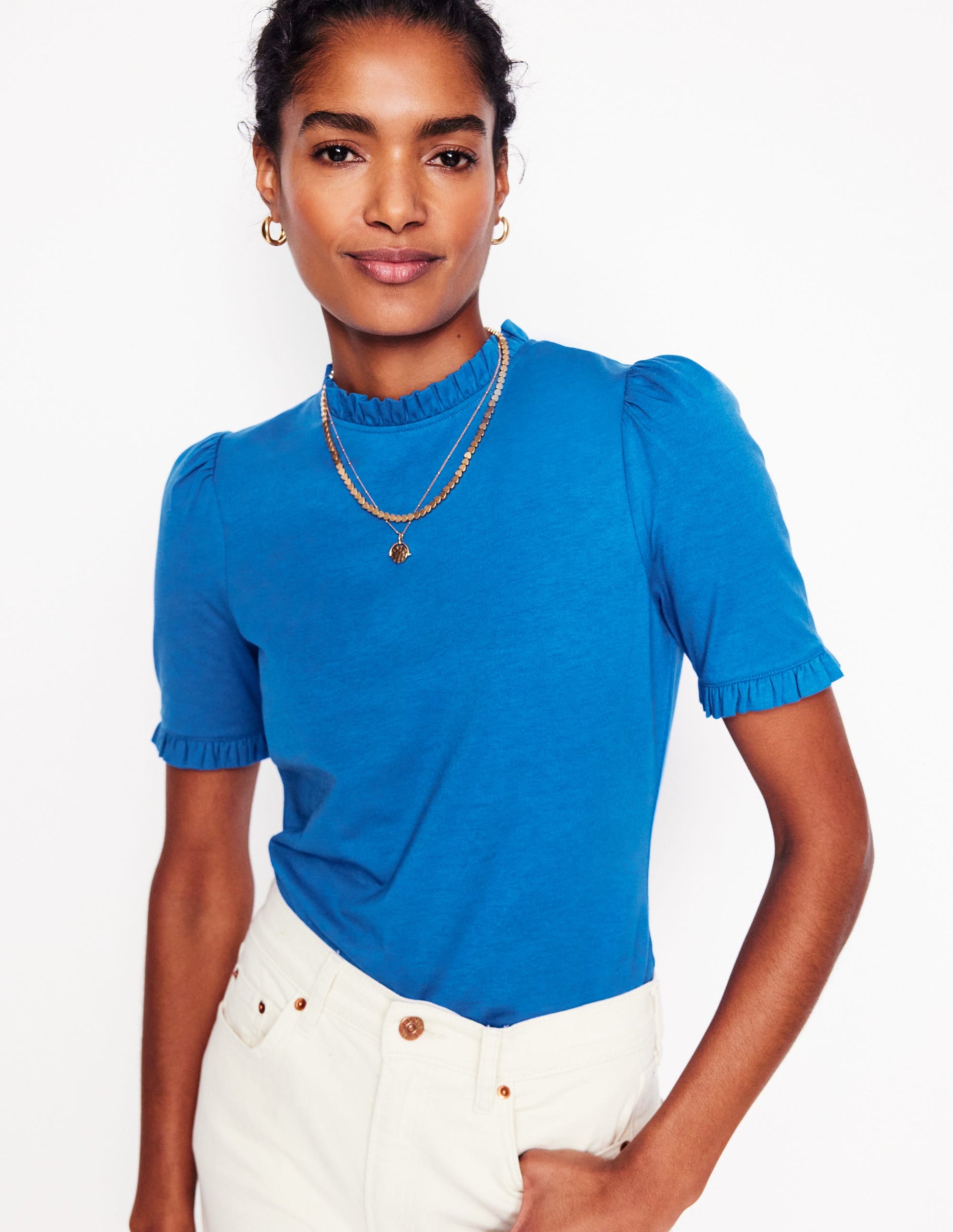 Supersoft Frill Detail T-shirt-Gallery Blue-1