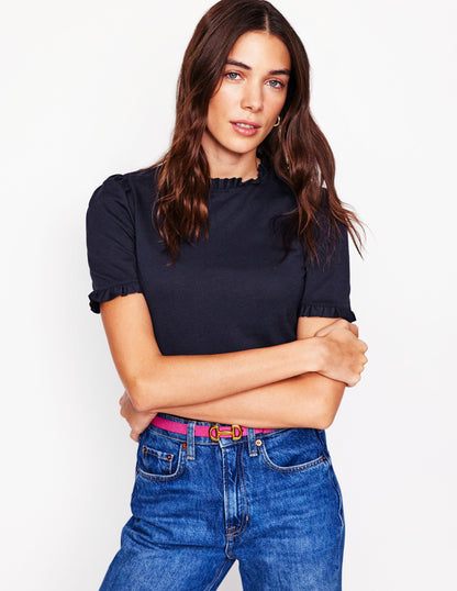 Supersoft Frill Detail T-shirt-Navy-4