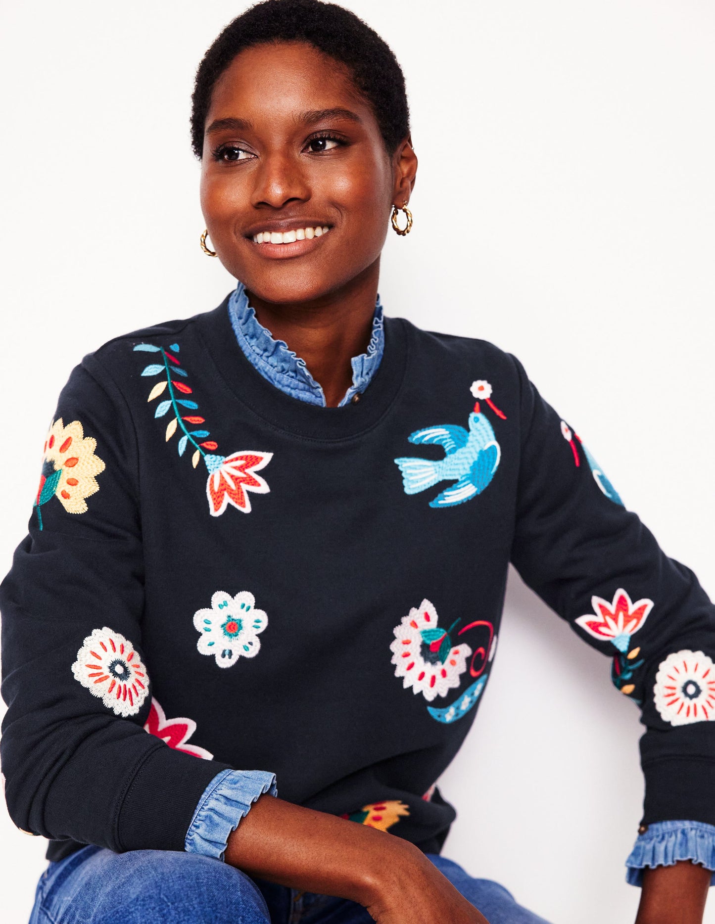 Hannah Embroidered Sweatshirt-Navy, Conversational