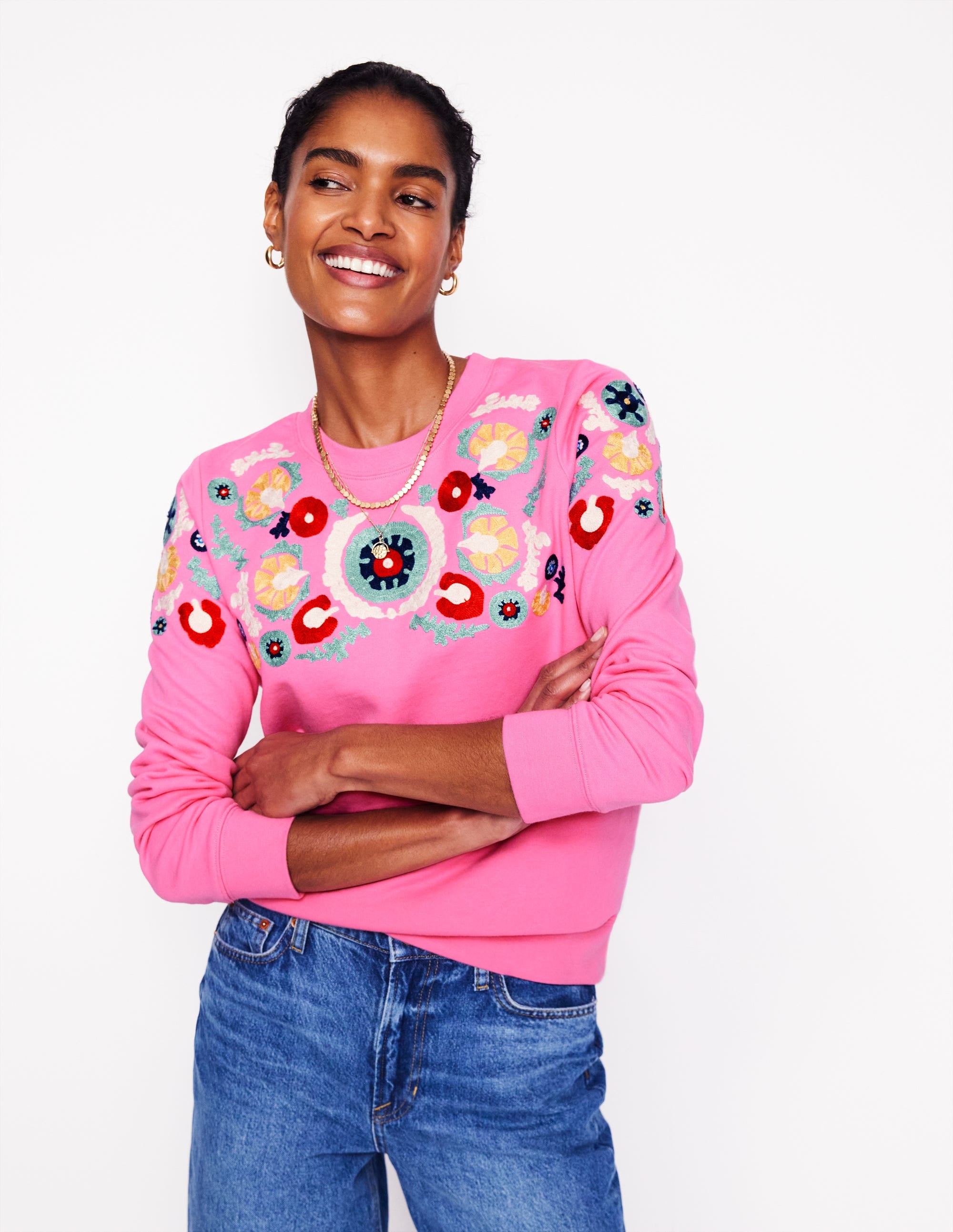 Hannah Embroidered Sweatshirt-Pink Rose - Image 1